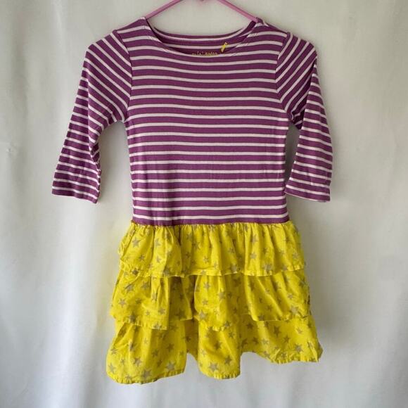 Mini Boden Girls Dress Size 6 7 Purple Yellow Stripe Ruffle Play Star Preppy - Picture 1 of 8